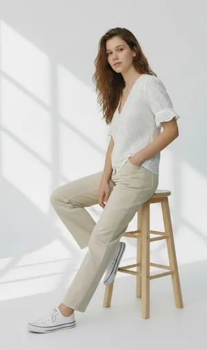 Madewell White Eyelet Button Front Blouse Ruffle Sleeve V-Neck Top AK013‎ Size 6 thumbnail 1