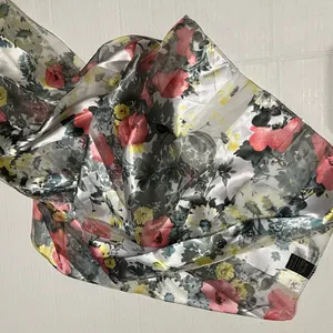 Vintage Silk Feel Scarf Korea Rectangular Floral Sage Yellow Peach 13.5 X 57 in thumbnail 9