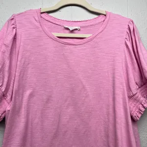 Jane & Delancey Womens Pink Top 2X 100% Cotton Stretch Smocked Minimalist Casual thumbnail 3