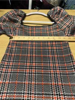Zara Plaid Puff Sleeve Square Neck Mini Dress Size S thumbnail 10