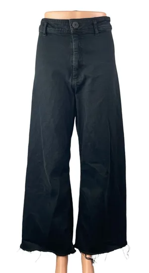 Zara The Marine Straight Women's Black Frayed Wide Leg Baggy Denim Jeans Pants S thumbnail 1