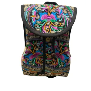 Boho Embroidered Backpack Colorful Floral Birds Drawstring Flap Bag‎ thumbnail 2