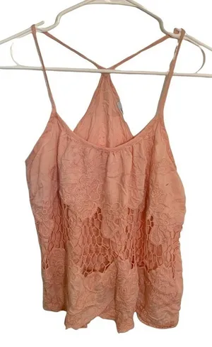 Kimchi Blue Womens Racerback Tank Top Light Pink Crochet Lace Floral Scallop Hem thumbnail 1