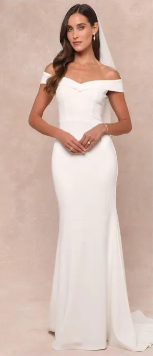 Lulus Arienne White Off-the-Shoulder Mermaid Maxi Dress Medium Bridal Wedding thumbnail 1