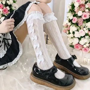 Retro Vintage Style Bow Accent Knee High Socks Flirty Ruffle Trim Soft Lace‎ thumbnail 12