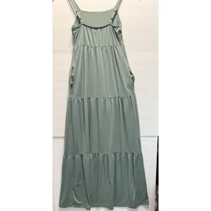 SO XS Green Knit Tiered Boho Maxi Dress Sleeveless Square Neck Polyester Spandex thumbnail 3