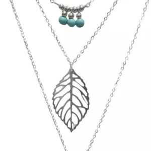 NEW Boho‎ Silver Multilayer Turquoise Leaf Necklace thumbnail 4