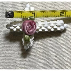 Vintage Religious Jesus Cross Christianity White Beaded Rose Brooch Sz 2” thumbnail 6