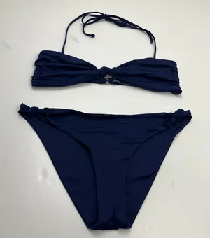 Bella‎ Dahl Swim Navy Blue Knotted Bandeau Bikini Halter Tie Womens Size Large thumbnail 1