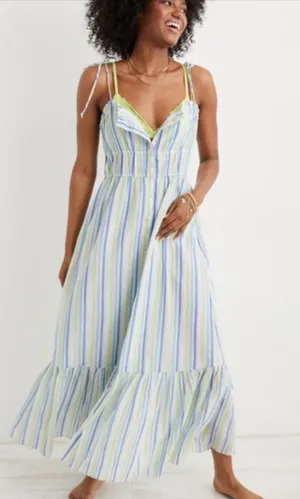 Aerie $78 breezy button down maxi dress beach‎ boho tiered coastal 2022 medium thumbnail 1