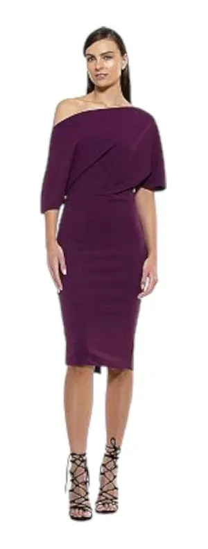 Alexia Admor Olivia Draped Shoulder Sheath Dress Women XS plum Cocktail Chic thumbnail 1