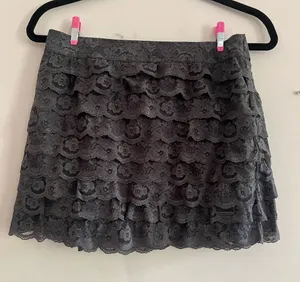 Vintage Abercrombie Gray Lace Tiered Mini Skirt Medium 100% Cotton Coquette thumbnail 1