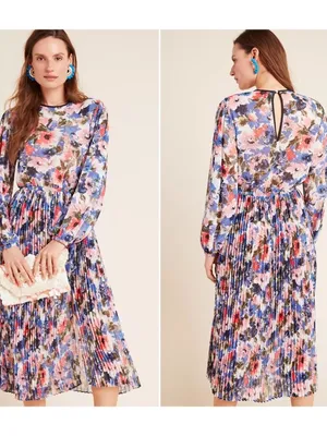 Misa Los Angeles Juliana Pleated Midi Dress In Tie Dye Floral New Size XS thumbnail 3
