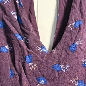 Free People Mini Dress Size 0 Purple Floral Long Sleeve‎ Choker Neck Pleated thumbnail 7