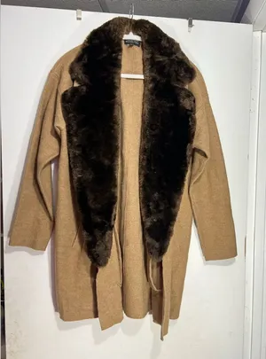 Lord & Taylor 100% Merino Wool Cardigan Coat w/ Fur Collar - Size S petite thumbnail 1