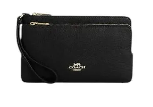 Coach Black Pebble Leather Double Zip Large Wristlet Wallet MSRP $198 NWT thumbnail 1
