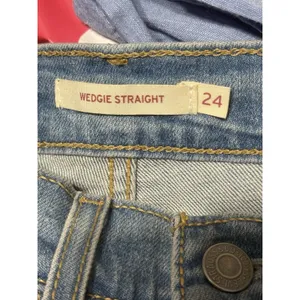 Levi's Women's Wedgie Straight Distressed Button-Fly Blue Jeans size 24 thumbnail 3