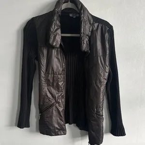 Miss Bolini Womens Jacket Quilted Puffer Ribbed Knit Wool Blend Brown Size S thumbnail 3