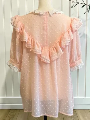 POL Pink Swiss Dot Ruffle Lace Blouse Size Large Cottagecore thumbnail 4