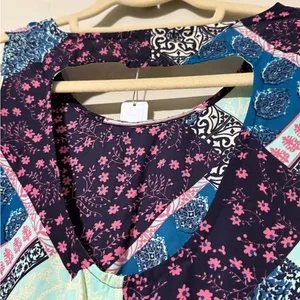 Charming Charlie C medium blue patchwork print hi low tank open back split bottom new thumbnail 4