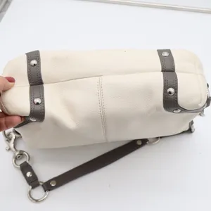Coach Shoulder Bag Women's Hobo Cream Grey Pebbled Leather Studded Good thumbnail 12