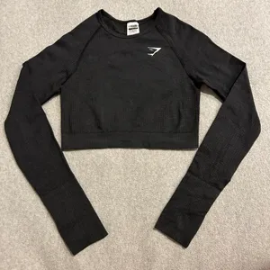 Gymshark Vital Seamless 2.0 Long Sleeve Crop Top Size Small Black Marl thumbnail 1