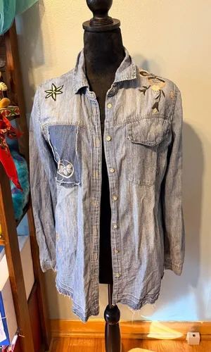 Embroidered Light Wash Denim Shirt thumbnail 1