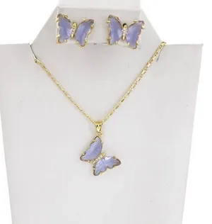 Plated Gold Lavender Necklace Set Purple thumbnail 3