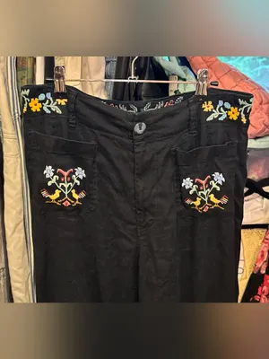 Tricia Fix Anthropologie Maeve Reworked Embroidered Colette Linen Pants - 31 thumbnail 8