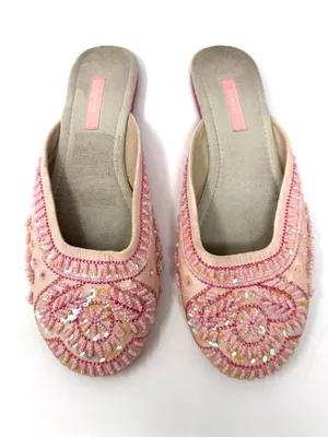 REPORT bubble gum pink fabric/sequins/beading slides, unmarked size 9 thumbnail 4