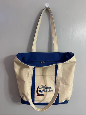 Newport Rhode Island Canvas Tote Bag with Navy Trim Preppy Coastal Vibes thumbnail 10