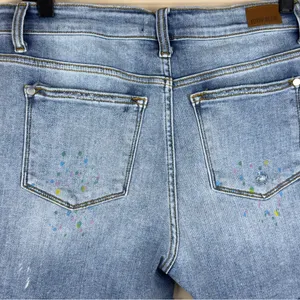 Women’s Judy Blue Denim Frayed Paint Splash Shorts Size L thumbnail 9
