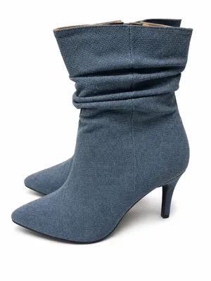 Women’s Blue Denim Slouchy Pointed-Toe Heeled Boots thumbnail 3
