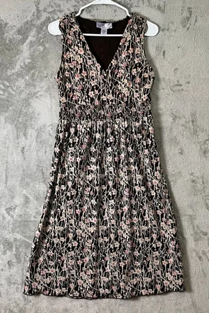 Vintage Brown Floral Midi Dress Earth Fairy Boho Cottagecore Sleeveless V-Neck S thumbnail 1