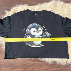 Weight Lifting Penguin Graphic Crop Top Cotton M Black Multi Workout Shirt thumbnail 4