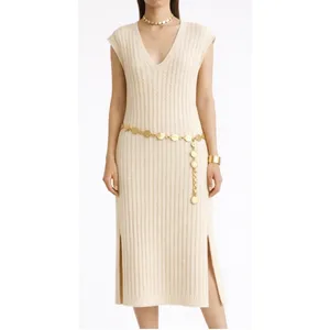 Massimo‎ Dutti ITALIAN YARN Designer Cream lightweight Knit Maxi Dress Luxury M thumbnail 4