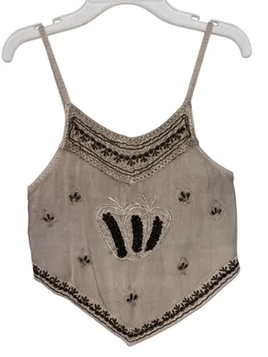 Vtg 90s Embroidered Fruit Boho Crop Top XS Festival Beach Hippie Granola Girl thumbnail 1