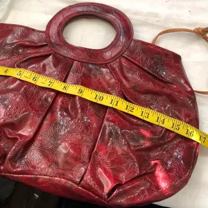 2000s Y2K Unique Red Burgundy Black faux leather shoulder hand bag purse thumbnail 4