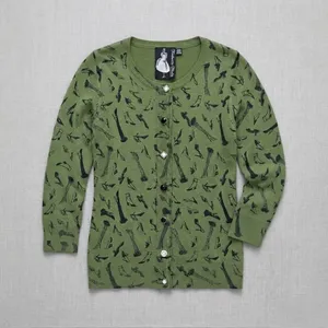 Twelve By Twelve Los Angeles Medium Green Shoe Print Cardigan Sweater Top Knit thumbnail 6