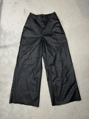 Black Faux Leather Wide Leg Pants Size Small thumbnail 1