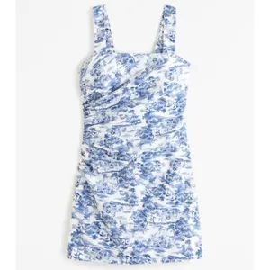 ✨Abercrombie & Fitch Linen-Blend Ruched Squareneck Mini Sz Medium Dress✨ thumbnail 2