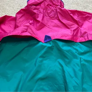 Vintage Columbia Windbreaker Jacket Green Pink Zip Up Hood Women Size XL thumbnail 8