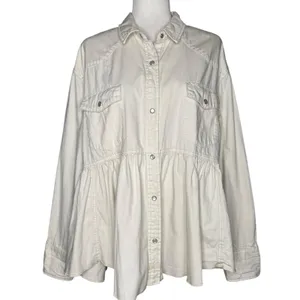 We The Free by‎ Free People "Dylan" Peplum Cotton Denim Shacket – Women's Large thumbnail 2