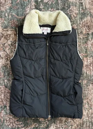 Y2K Xhilaration Puffer Vest M Black Sherpa Collar Fall Winter Gorpcore Utility thumbnail 1