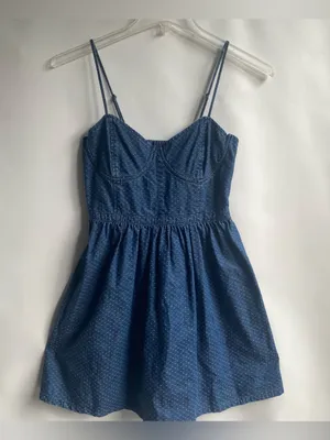 Free People denim bustier mini dress polka dot sun dress preppy summer Small thumbnail 3