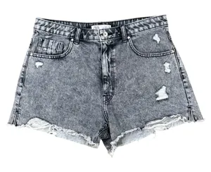 ZARA Women's Acid Wash Distressed Denim High Waist Shorts Frayed Hem Size 12‎ thumbnail 1