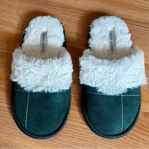 Laura Ashley Teal Plush Fur Slippers Size 5-6 thumbnail 1