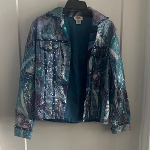 Sandy Starkman Sequin Art Jacket | Vintage Statement Piece | Size M Blue Size M thumbnail 1