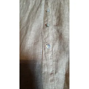 Sigrid Olsen 100% Linen Shirt Women 1X Oatmeal Beige Tunic Button Front High Low thumbnail 11