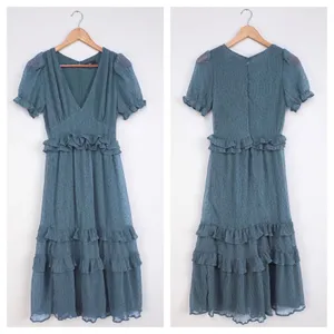 NWT Lulus Know Your Heart Midi Dress Medium Dusty Blue Polka Dot Ruffled thumbnail 4